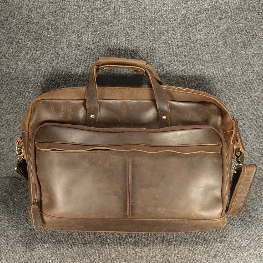 Leather Briefcase Distressed 18x14x5 Brown Mens Messenger Bag Unbranded
